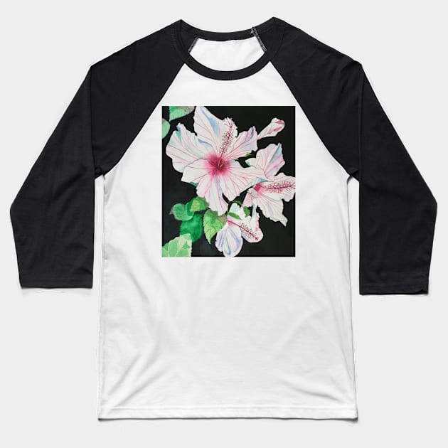 Pink hibiscus watercolour painting Baseball T-Shirt by esvb